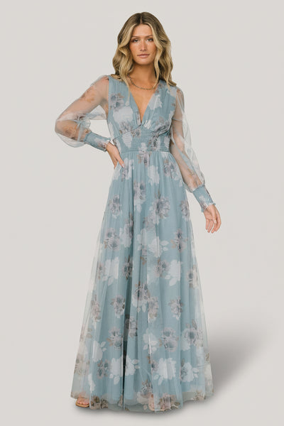 chinese dress ladies Baltic Born Womens Layla Tulle Maxi Dress | Light Blue Floral
