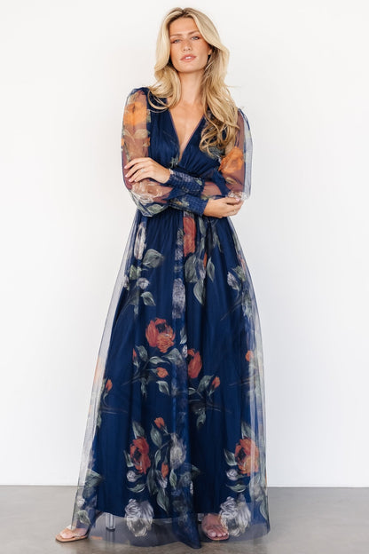 Layla Tulle Maxi Dress | Navy Blue Floral - Baltic Born