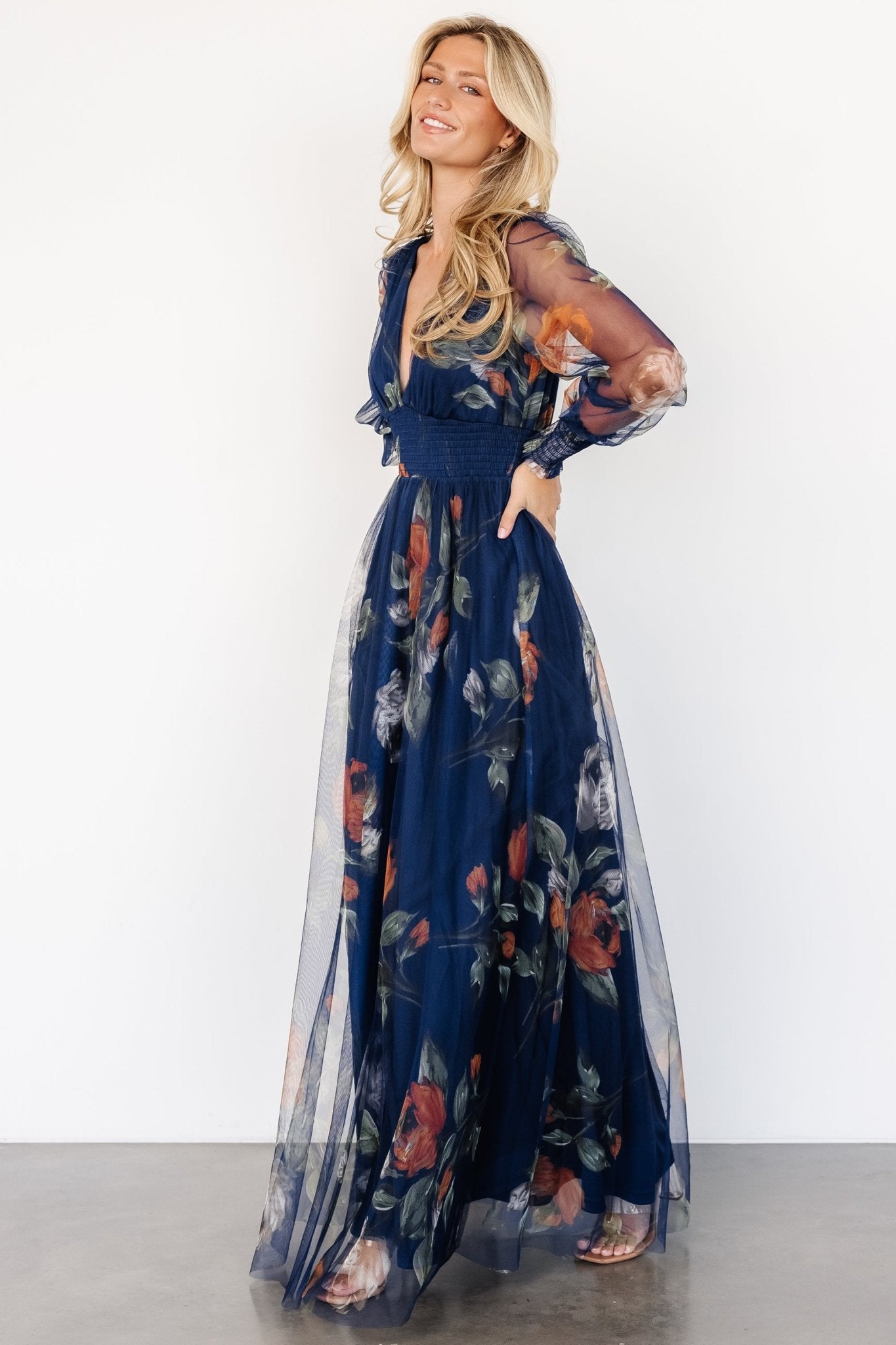 Layla Tulle Maxi Dress | Navy Blue Floral - Baltic Born