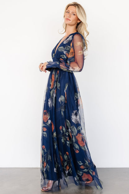 Layla Tulle Maxi Dress | Navy Blue Floral - Baltic Born