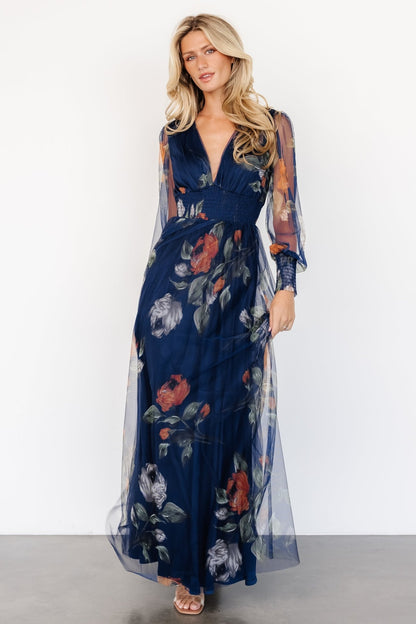 Layla Tulle Maxi Dress | Navy Blue Floral - Baltic Born