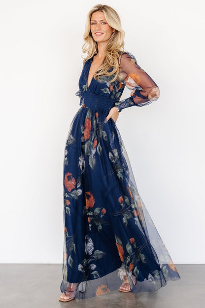 Layla Tulle Maxi Dress | Navy Blue Floral - Baltic Born