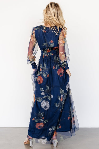 Layla Tulle Maxi Dress | Navy Blue Floral - Baltic Born