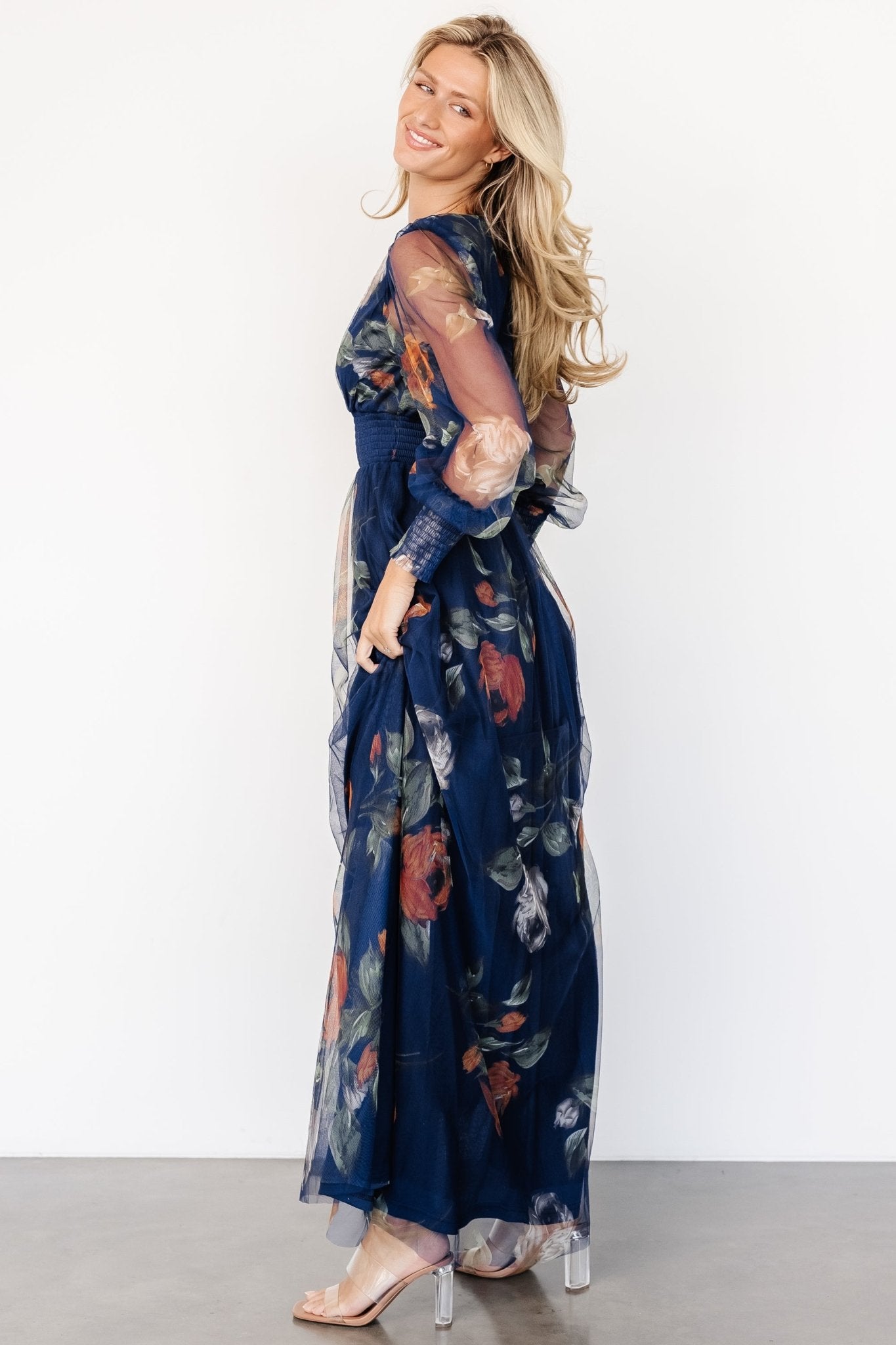 Layla Tulle Maxi Dress | Navy Blue Floral - Baltic Born