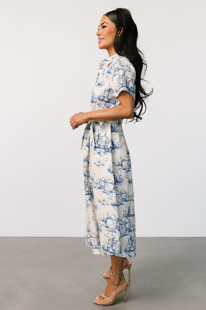 Layne Midi Dress | Cream + Blue - Baltic Born