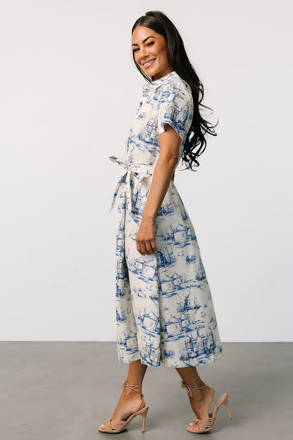 Layne Midi Dress | Cream + Blue - Baltic Born