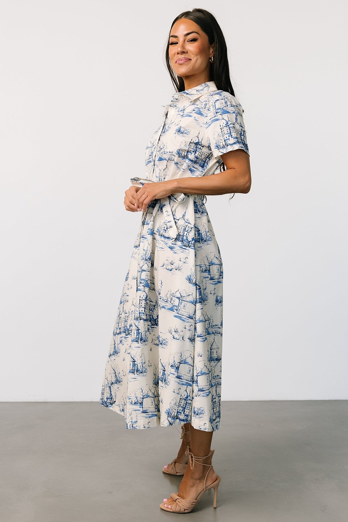 Layne Midi Dress | Cream + Blue - Baltic Born