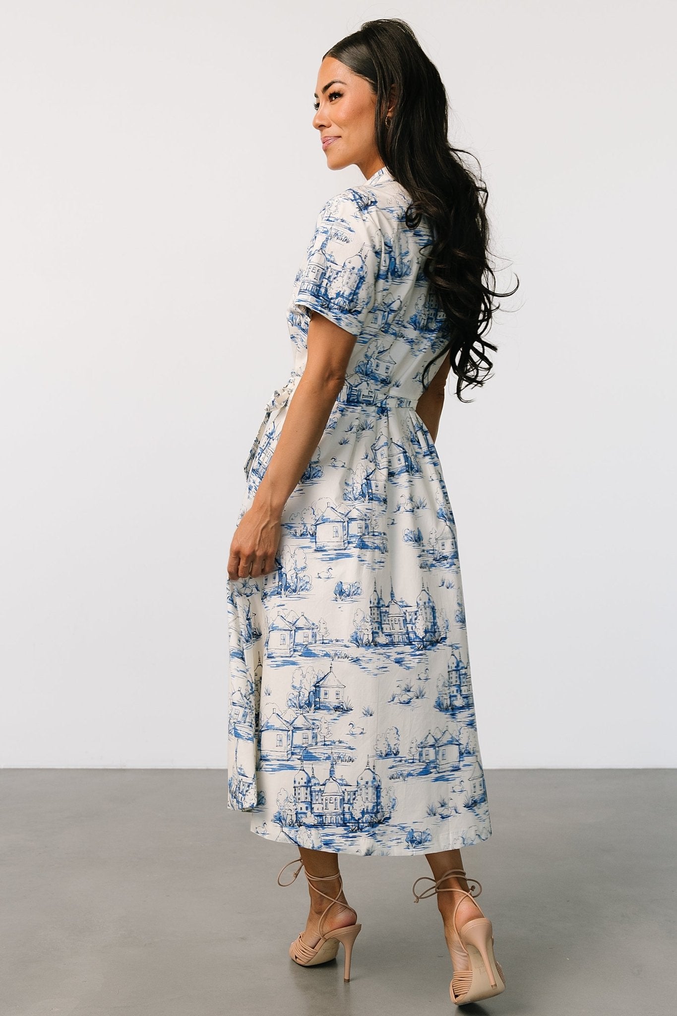 Layne Midi Dress | Cream + Blue - Baltic Born