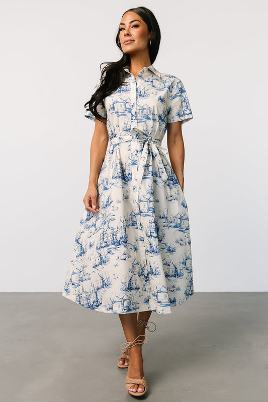 Layne Midi Dress | Cream + Blue - Baltic Born