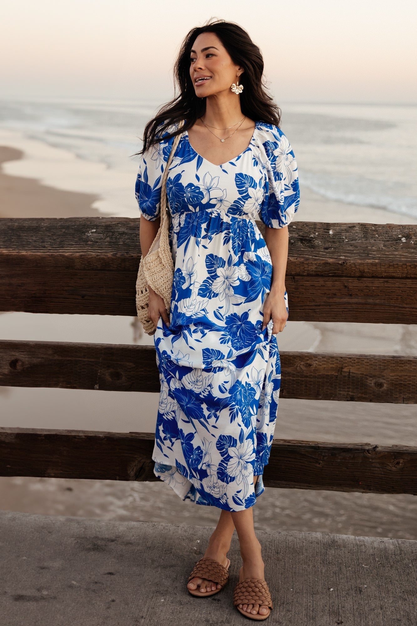 Baltic Born Womens Leela Maxi Dress | Cobalt + Off White