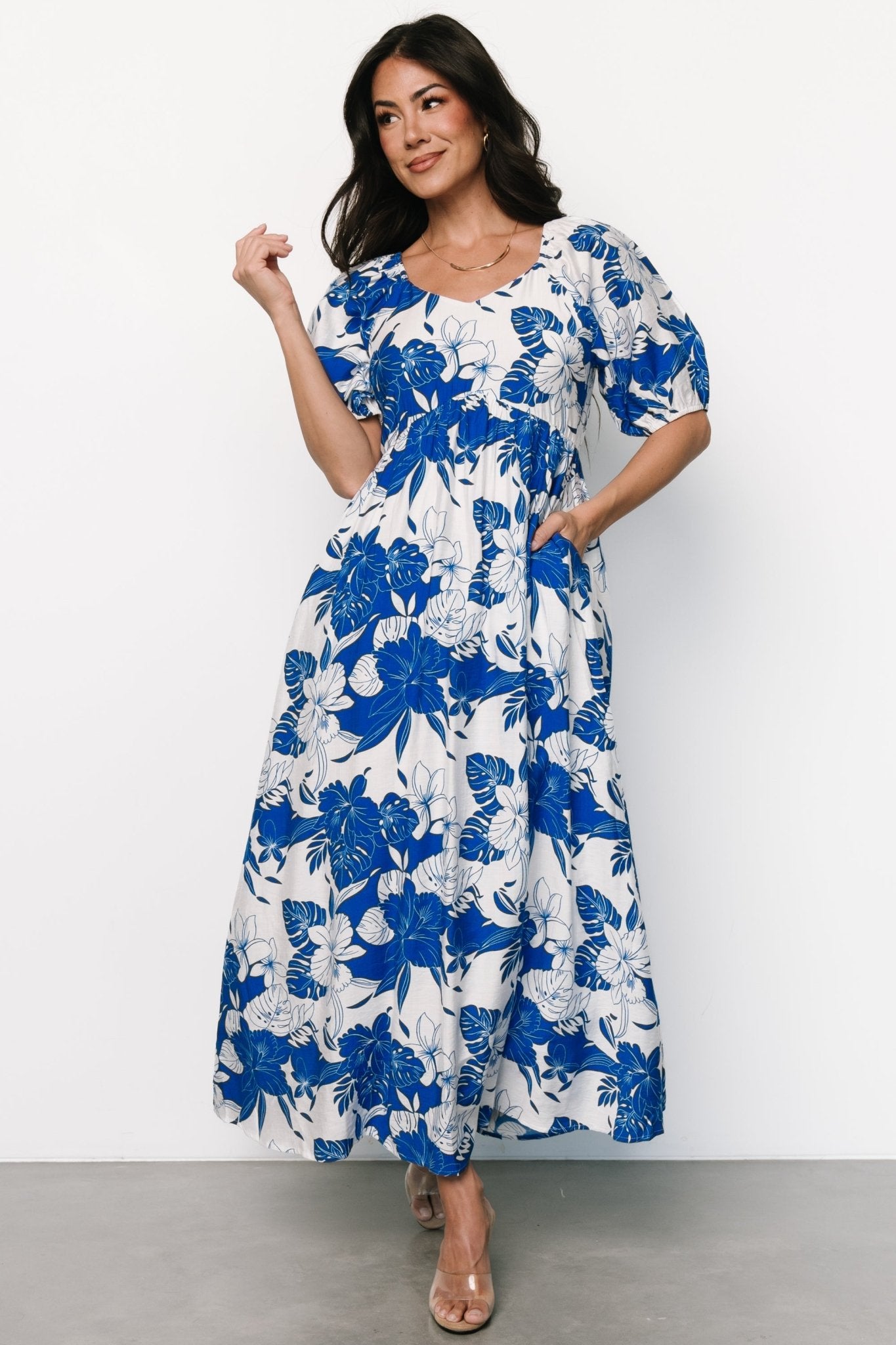 Baltic Born Womens Leela Maxi Dress | Cobalt + Off White | Size: XL Baltic Born Womens Leela Maxi Dress | Cobalt + Off White | Size: XL