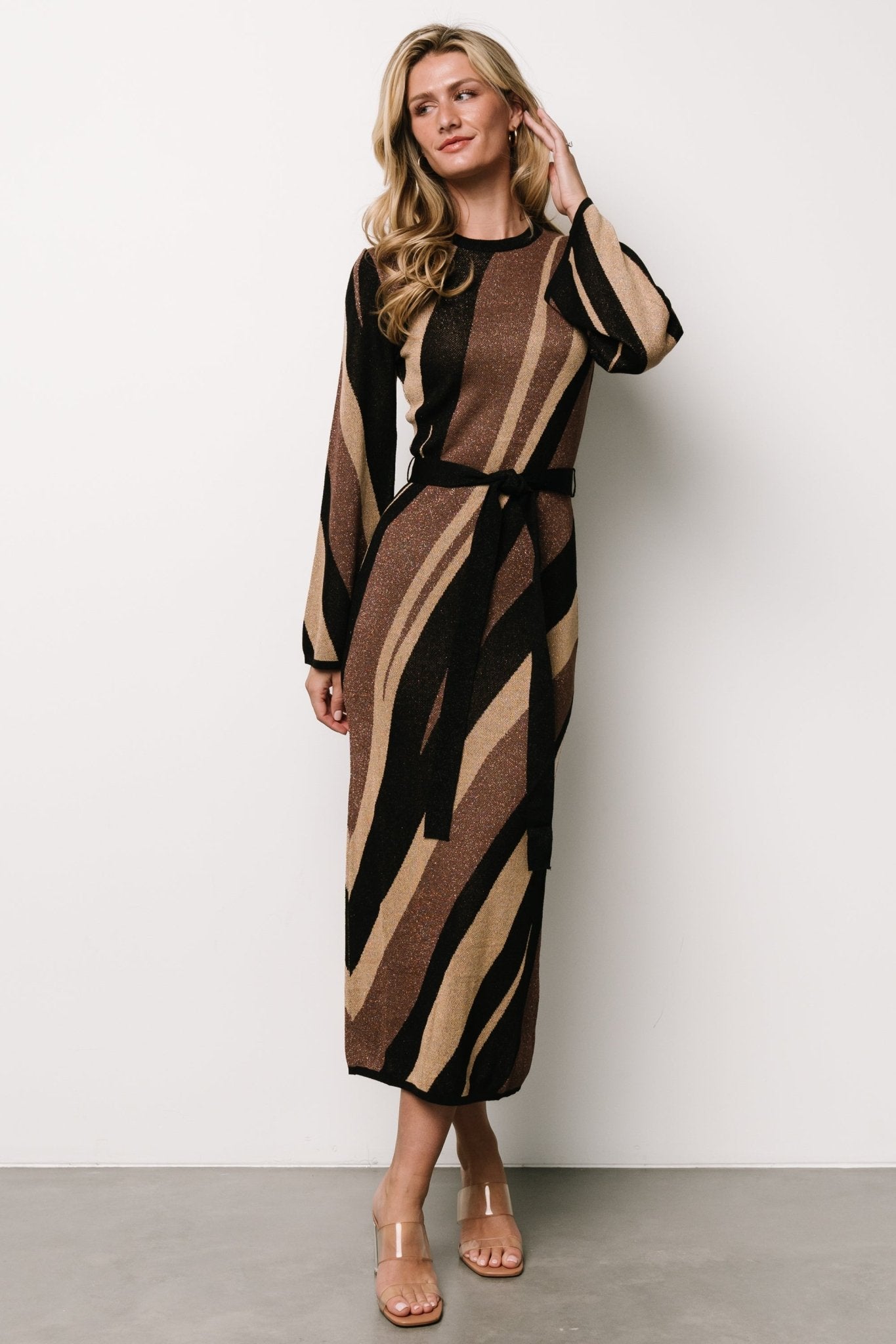 Leigh Sweater Dress | Brown Multi Print - Baltic Born