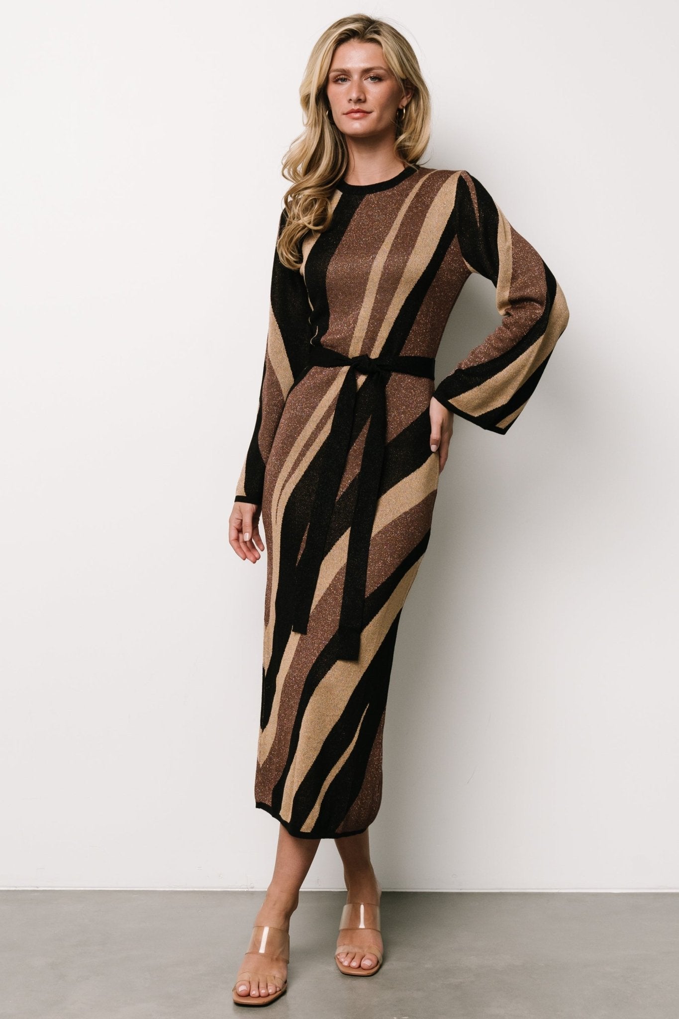 Leigh Sweater Dress | Brown Multi Print - Baltic Born