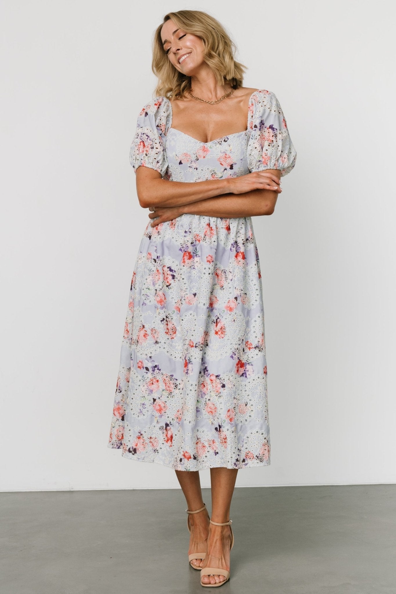 Leila Eyelet Midi Dress | Light Blue Floral - Baltic Born