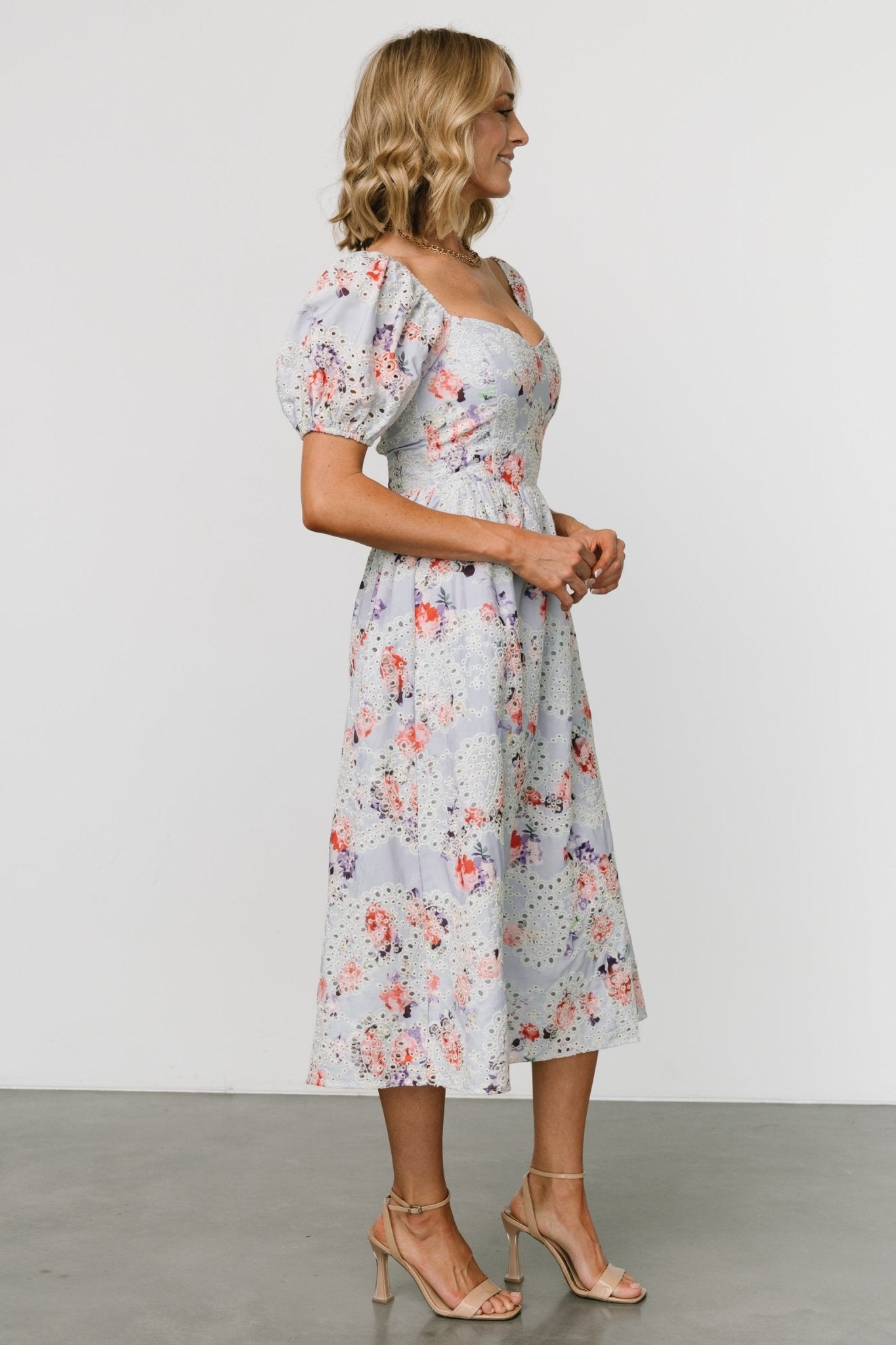 Leila Eyelet Midi Dress | Light Blue Floral - Baltic Born