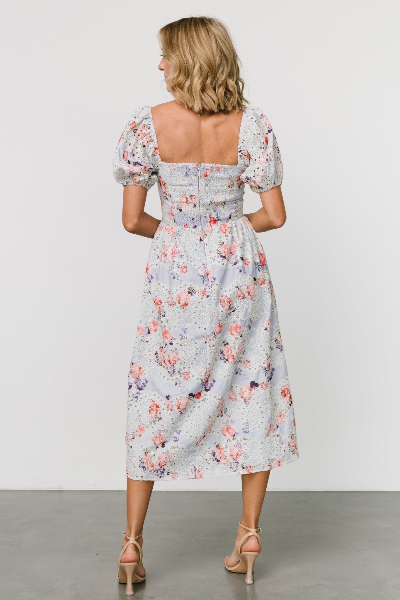 Yaritza Eyelit Mixed Print Dress Blue