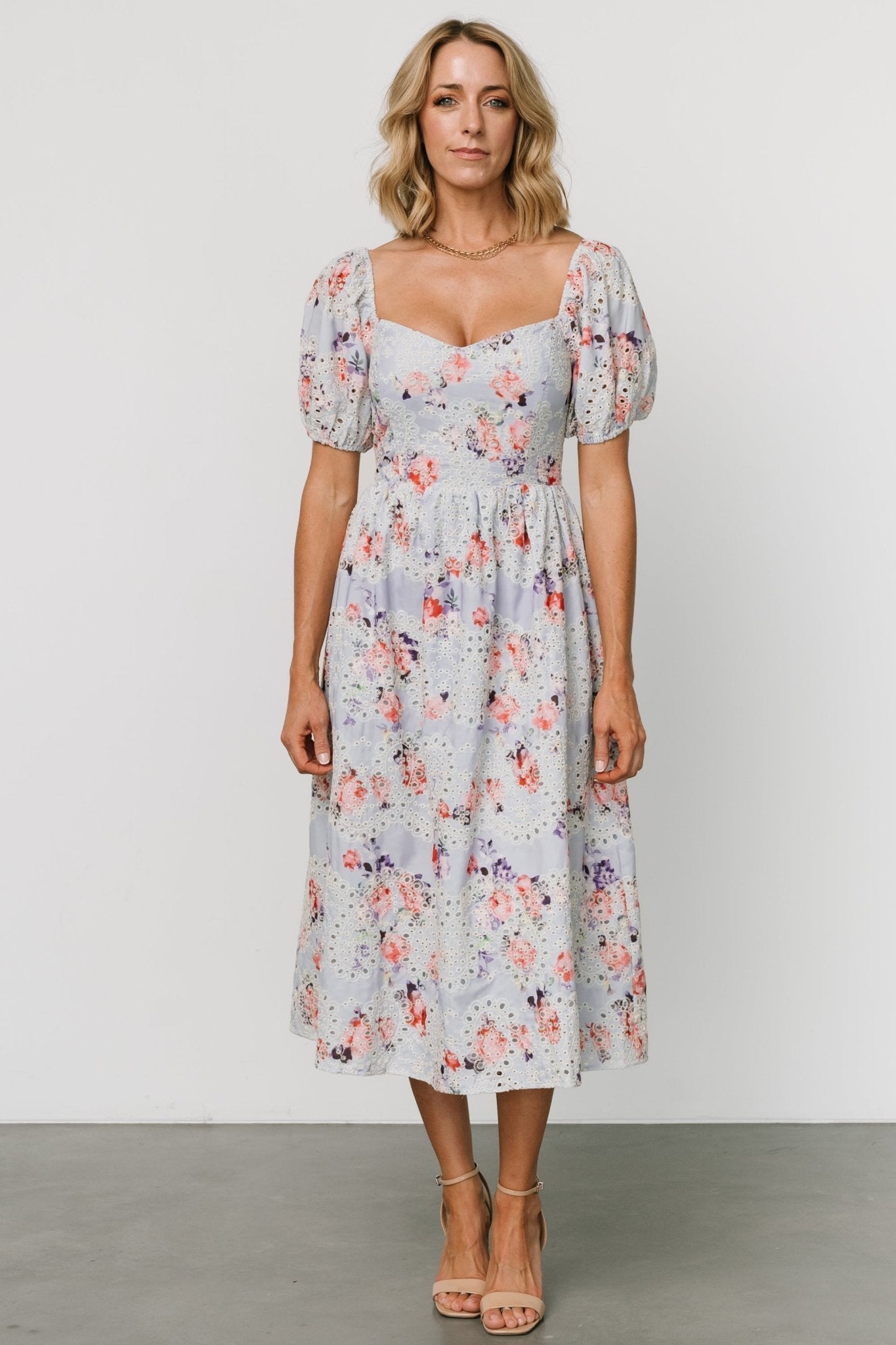 Leila Eyelet Midi Dress | Light Blue Floral - Baltic Born