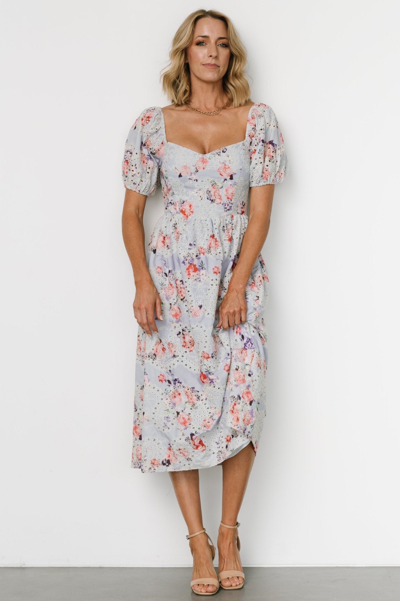 Leila Eyelet Midi Dress | Light Blue Floral - Baltic Born