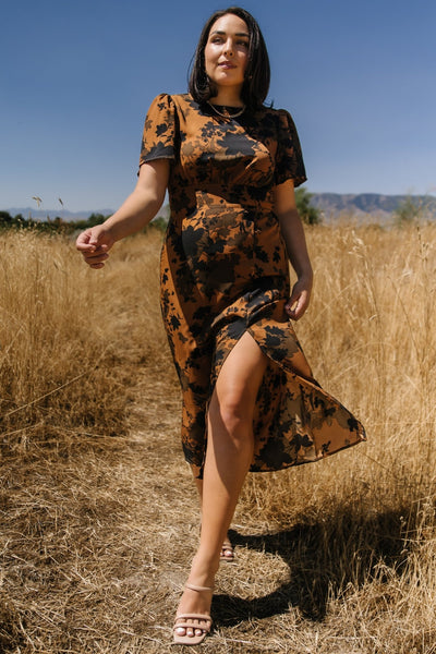 Baltic Born Womens Lenni Midi Dress | Espresso Print
