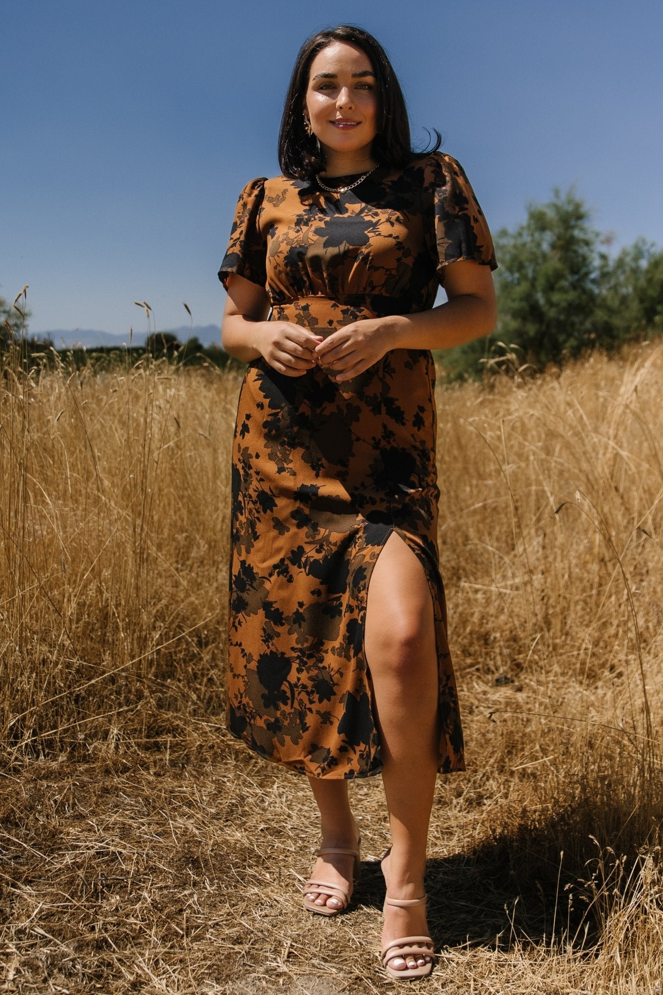 Baltic Born Womens Lenni Midi Dress | Espresso Print | Size: Small Baltic Born Womens Lenni Midi Dress | Espresso Print | Size: Small