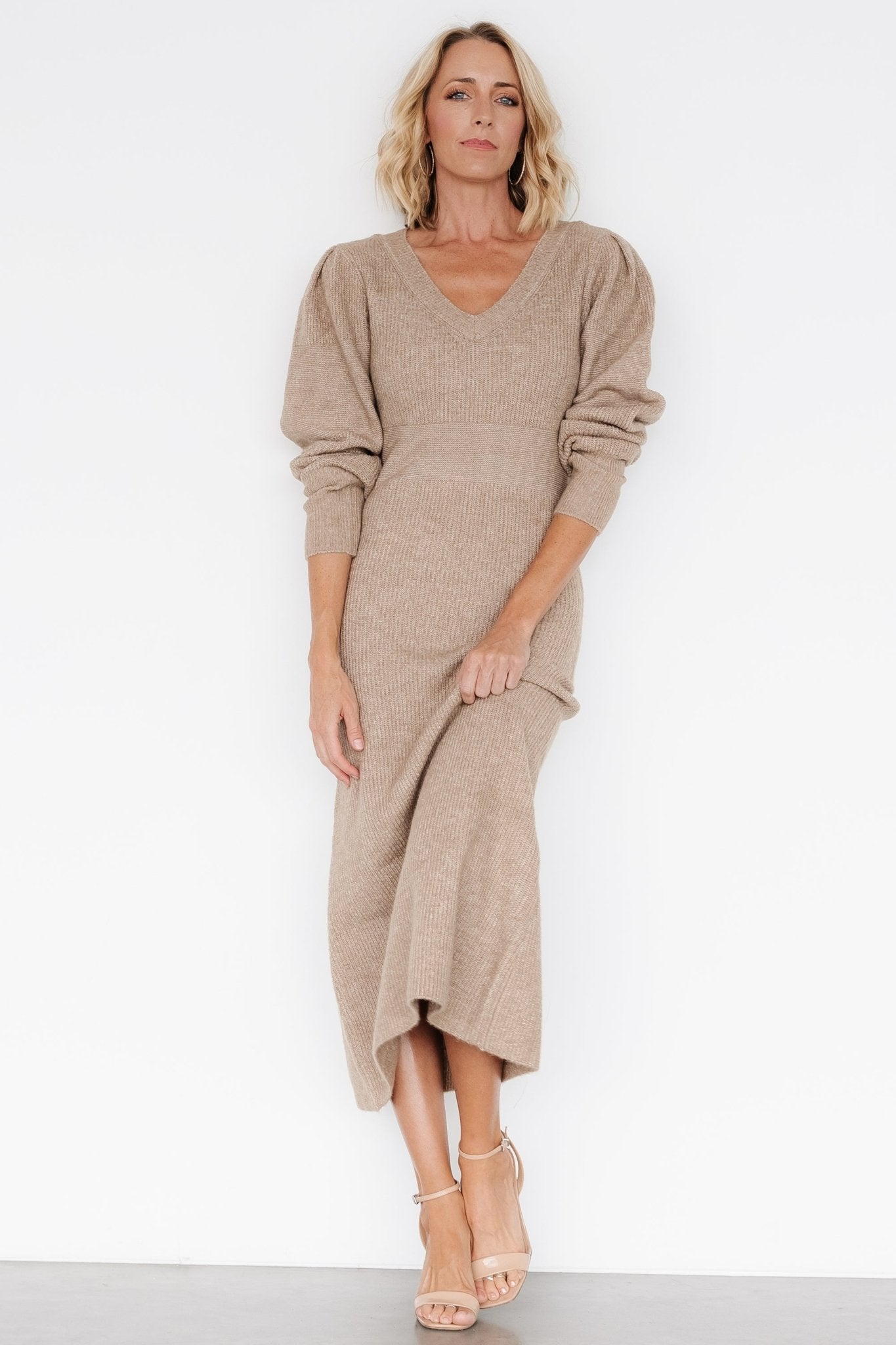 Lenore V Neck Sweater Dress | Latte - Baltic Born