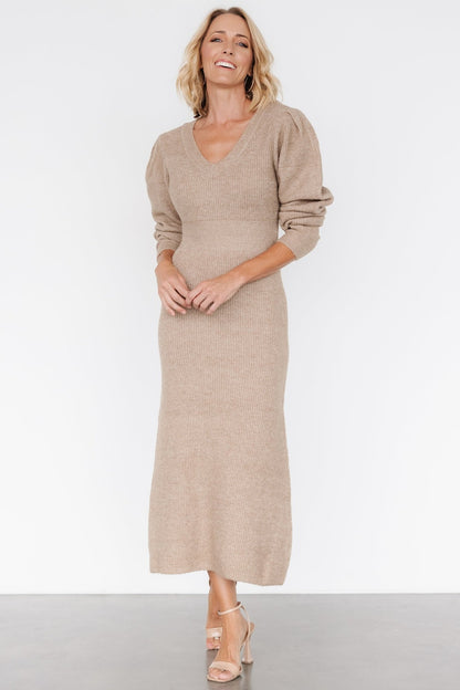 Lenore V Neck Sweater Dress | Latte - Baltic Born