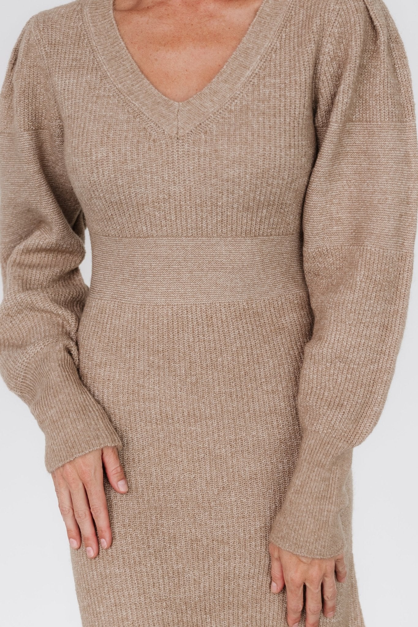 Lenore V Neck Sweater Dress | Latte - Baltic Born