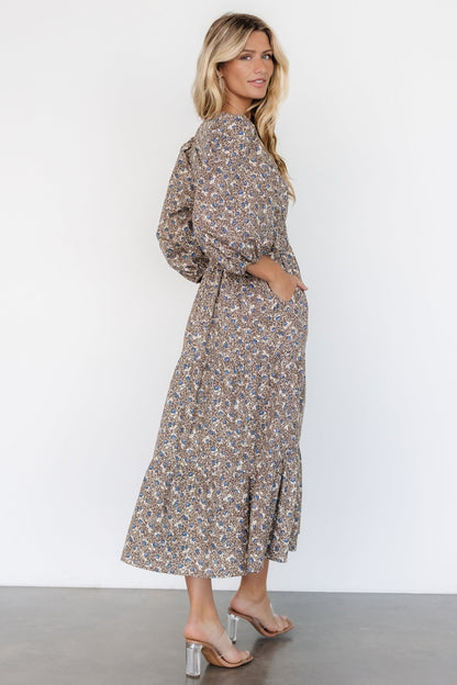 Leona Dress | Brown + Blue Multi - Baltic Born