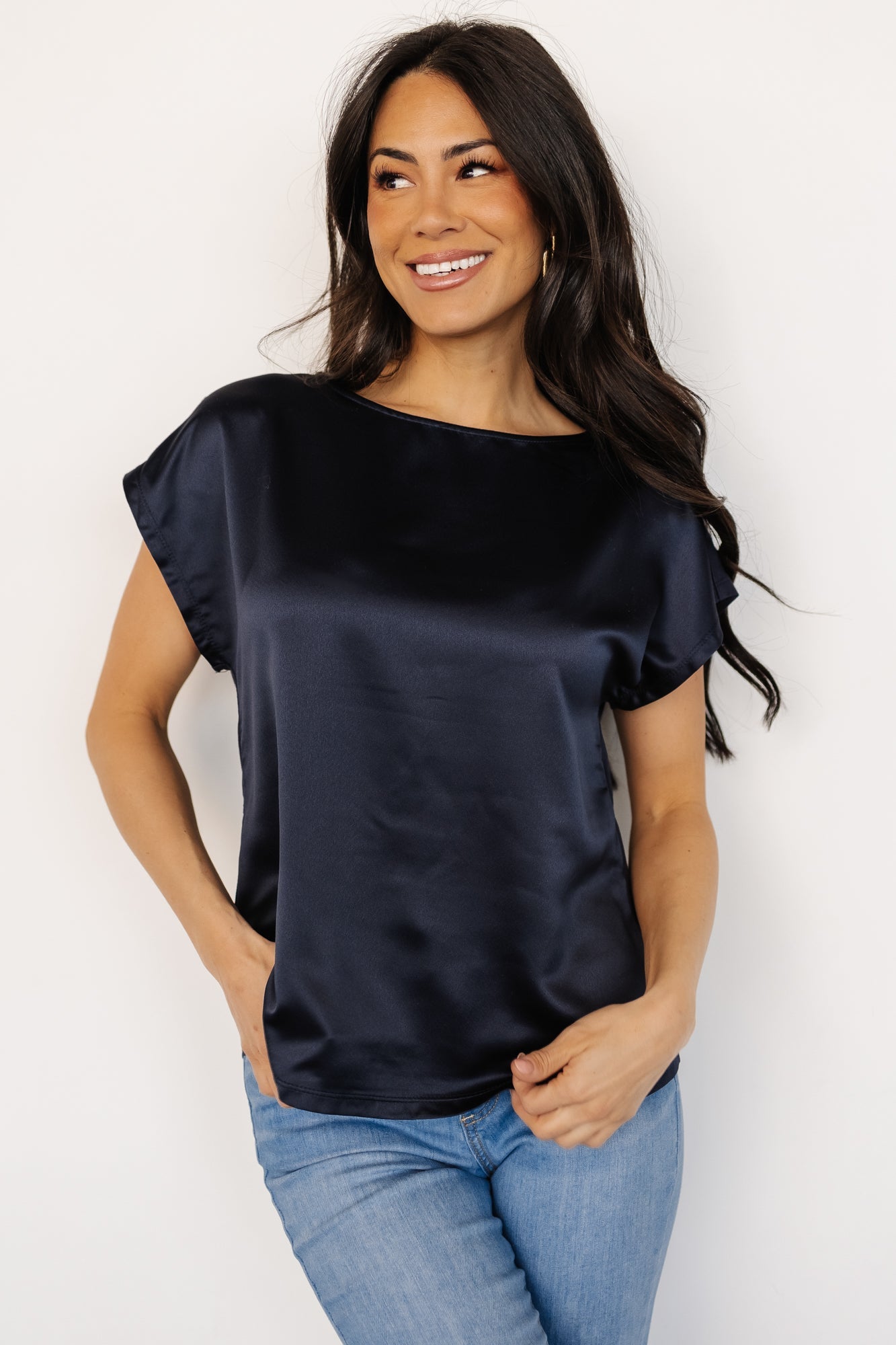 Leonie Satin Top | Navy - Baltic Born