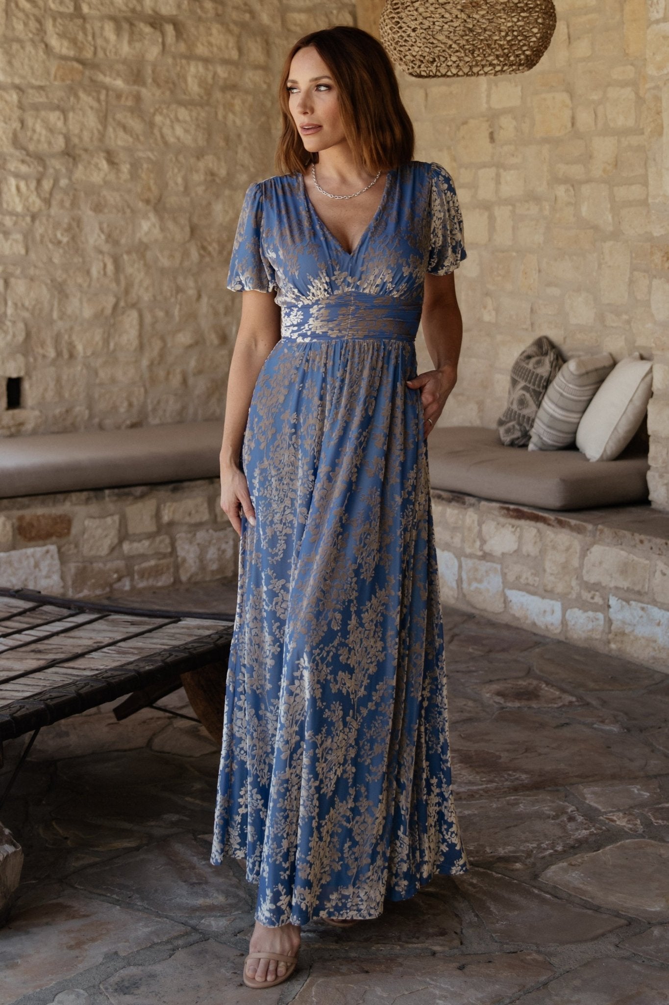 Leslie Velvet Maxi Dress | Blue + Silver - Baltic Born