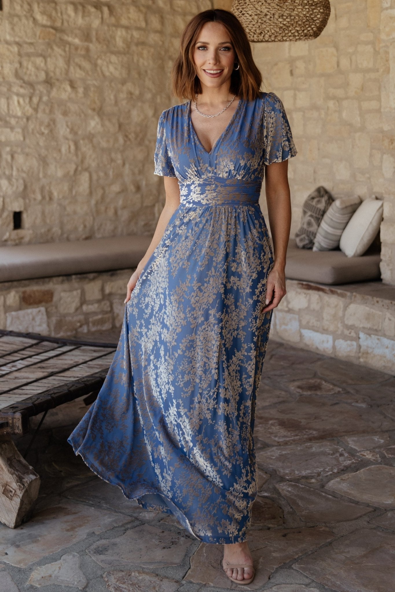 Leslie Velvet Maxi Dress | Blue + Silver - Baltic Born