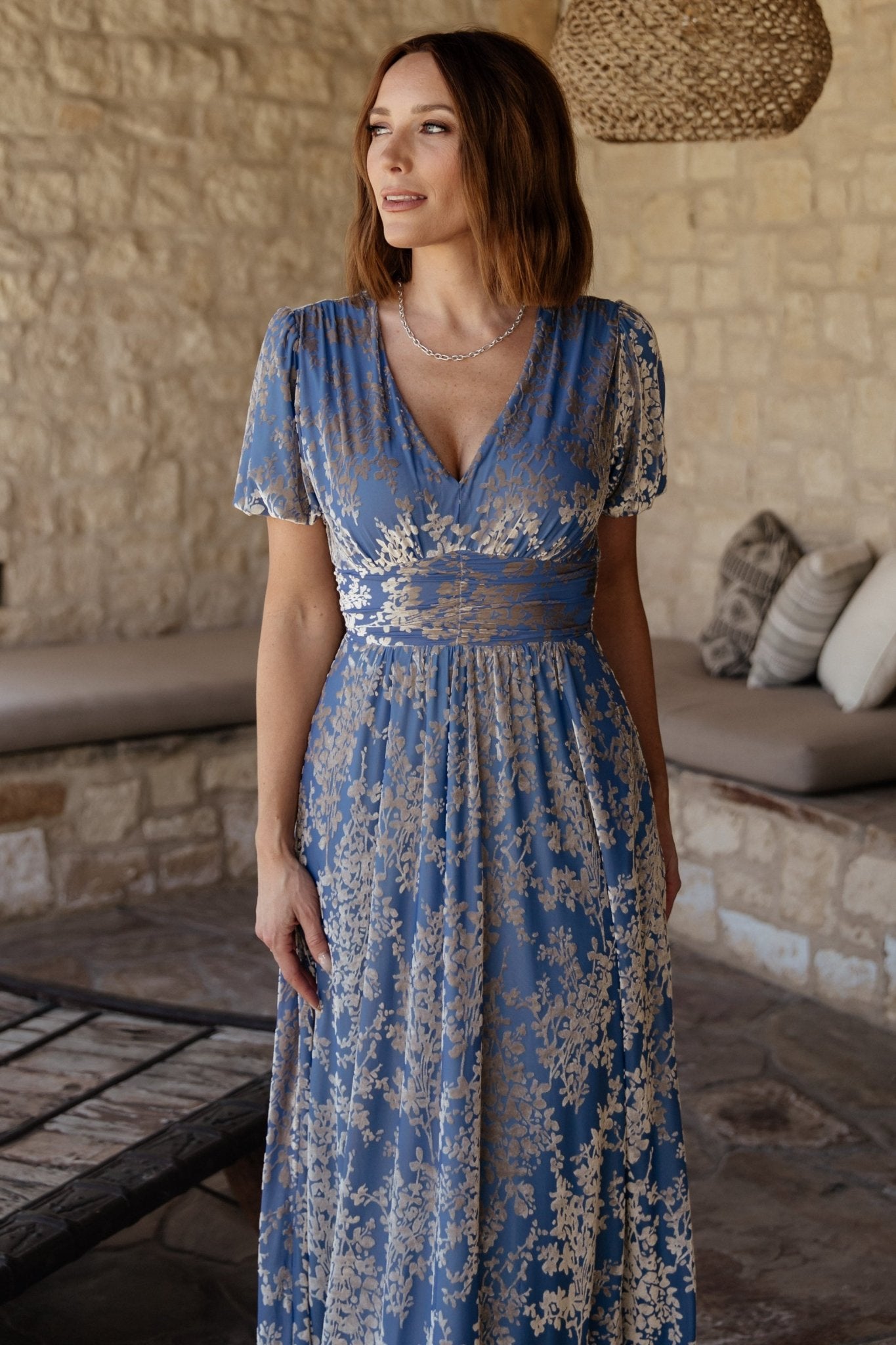 Leslie Velvet Maxi Dress | Blue + Silver - Baltic Born