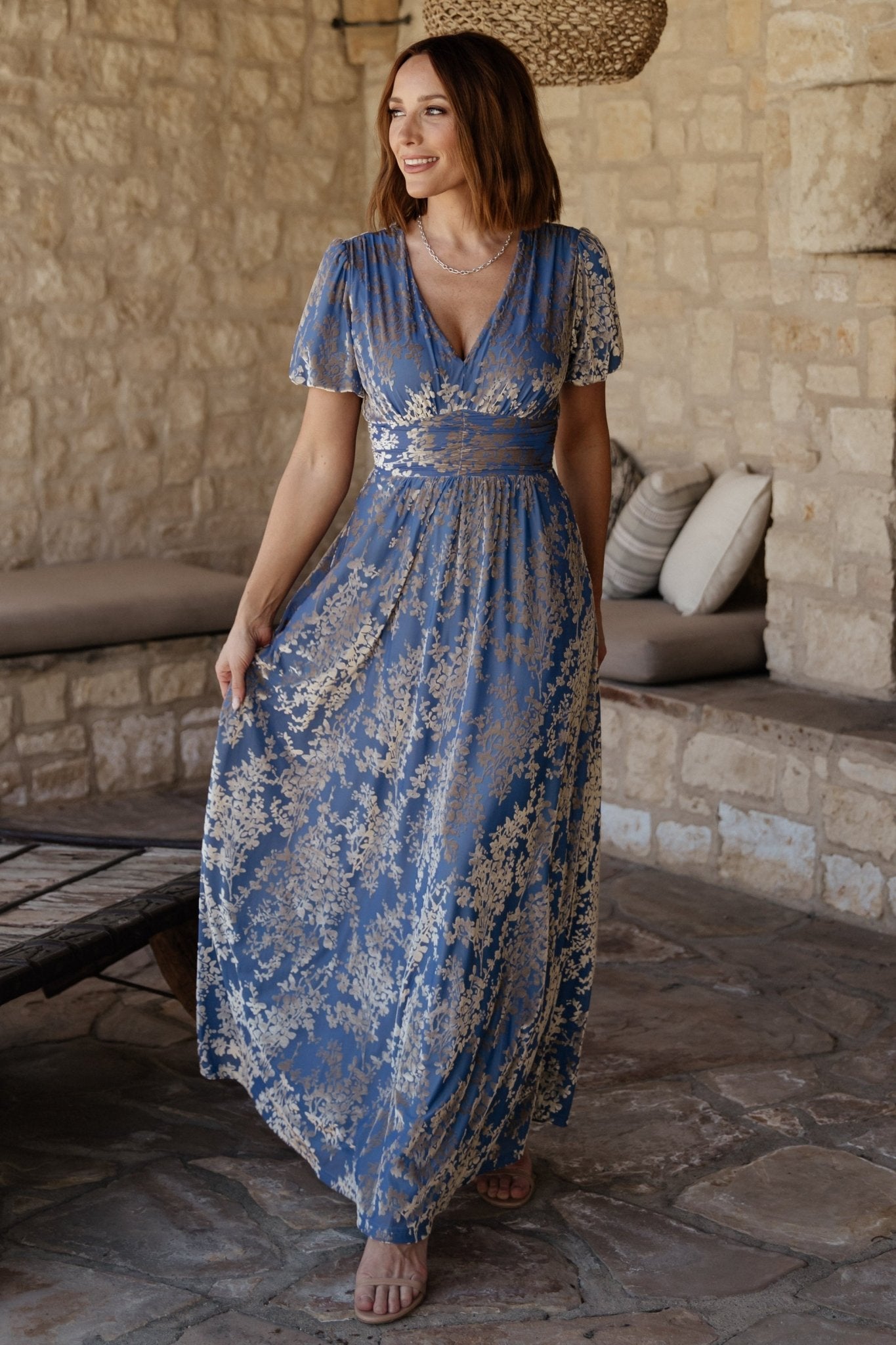 Leslie Velvet Maxi Dress | Blue + Silver - Baltic Born