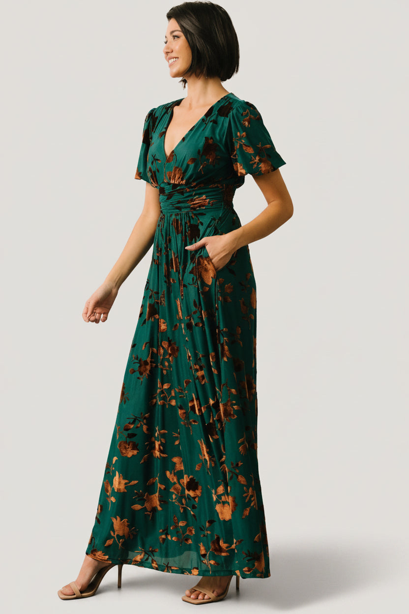 Leslie Velvet Maxi Dress | Bronze + Jade