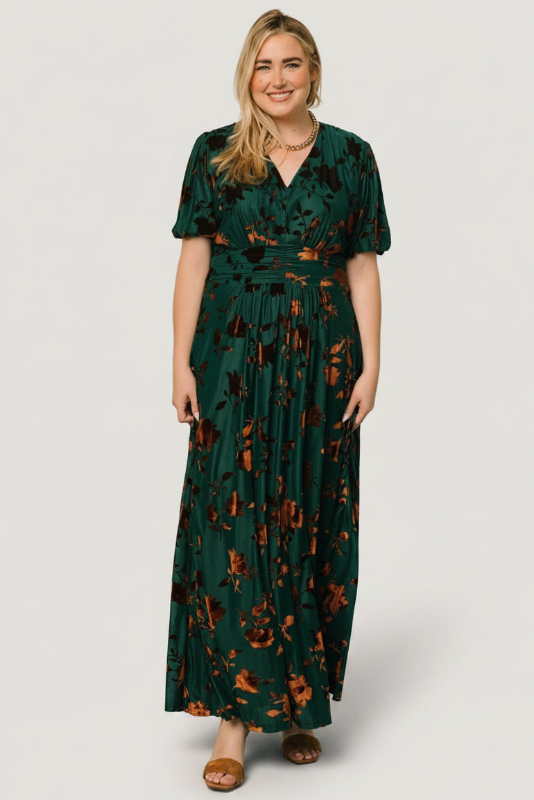 Leslie Velvet Maxi Dress | Bronze + Jade