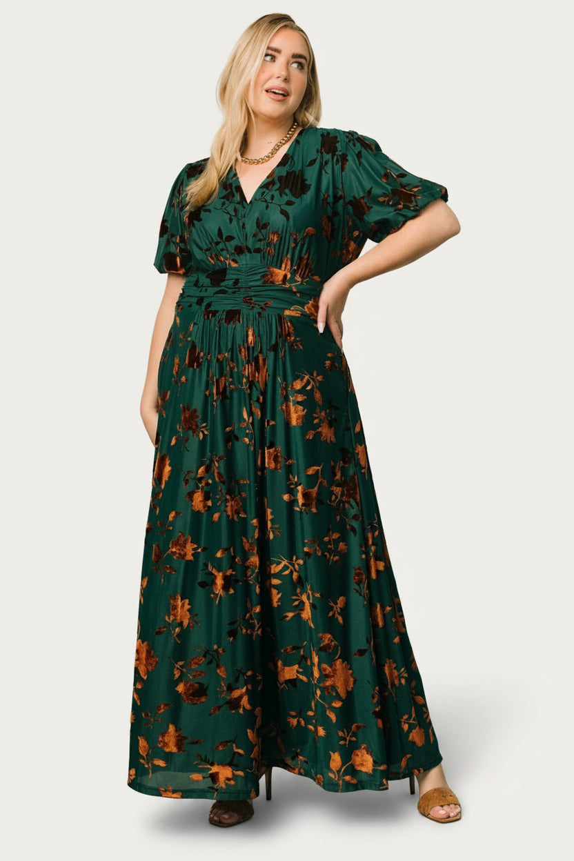 Leslie Velvet Maxi Dress | Bronze + Jade