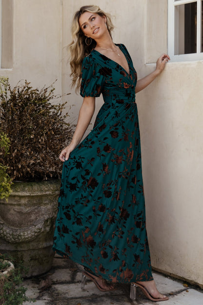 Leslie Velvet Maxi Dress | Bronze + Jade - Baltic Born