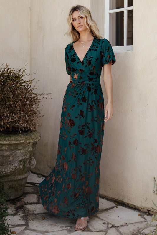 Leslie Velvet Maxi Dress | Bronze + Jade - Baltic Born