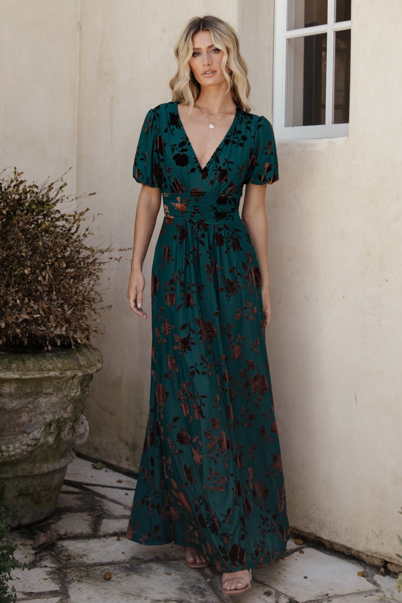 Leslie Velvet Maxi Dress | Bronze + Jade - Baltic Born