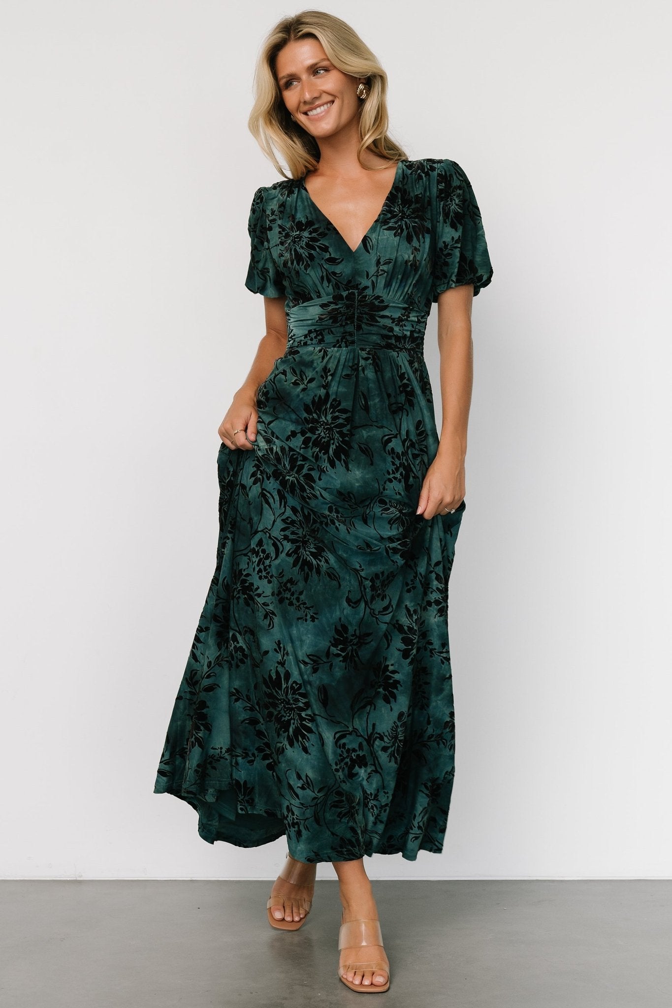 Leslie Velvet Maxi Dress | Jade + Black - Baltic Born