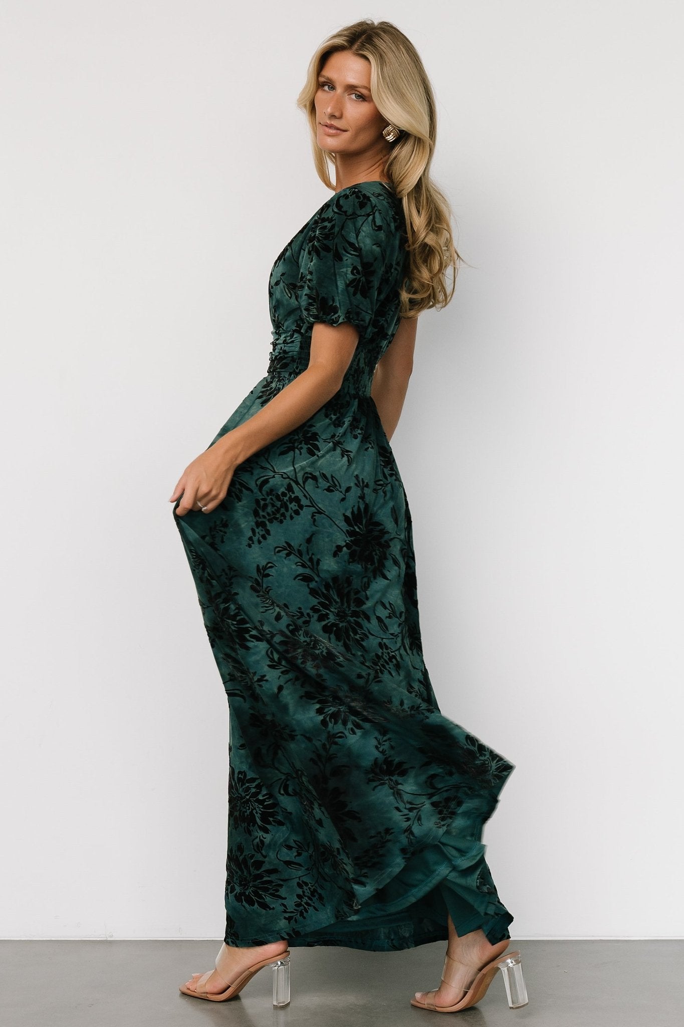 Leslie Velvet Maxi Dress | Jade + Black - Baltic Born