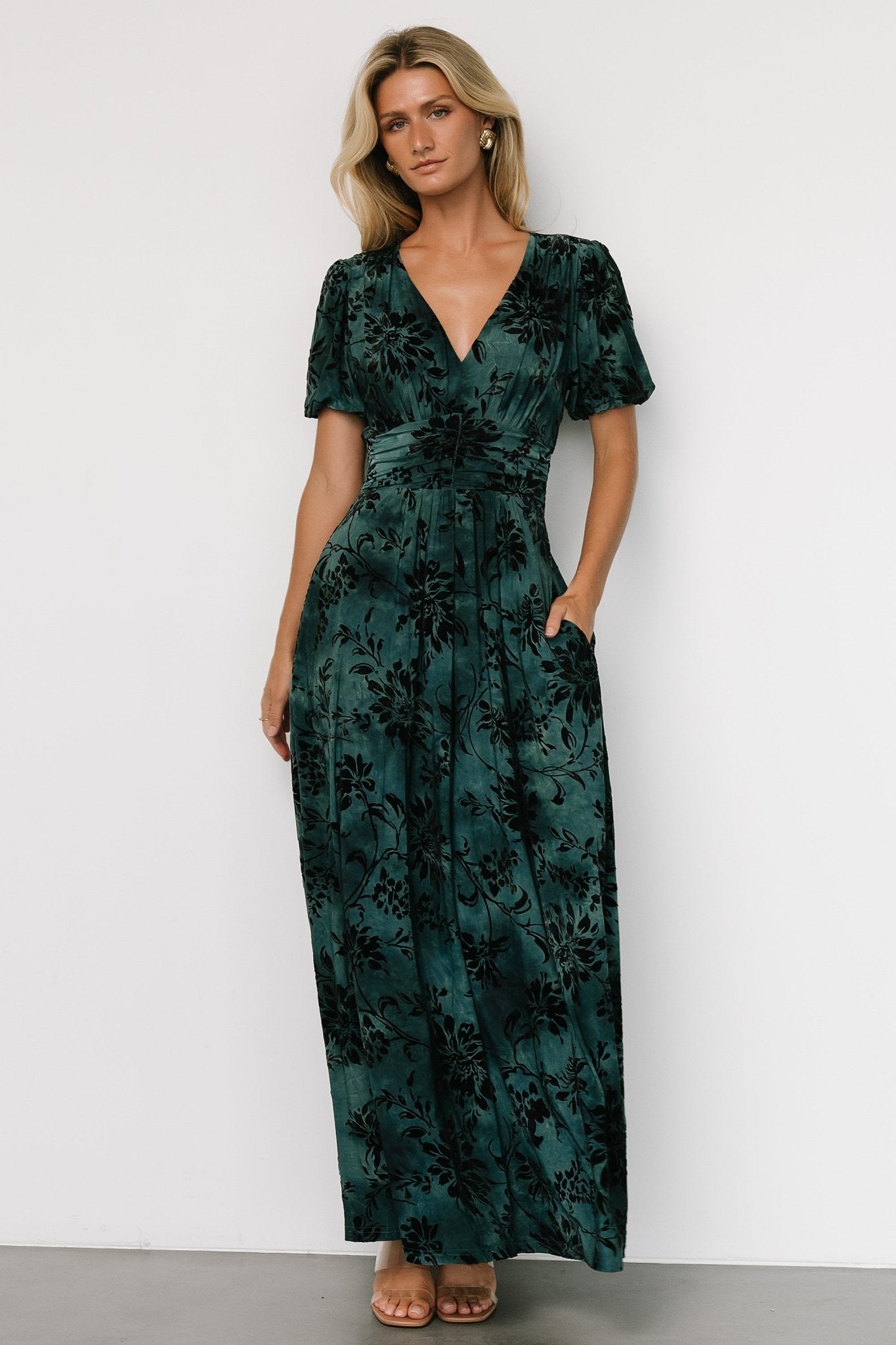 Leslie Velvet Maxi Dress | Jade + Black - Baltic Born