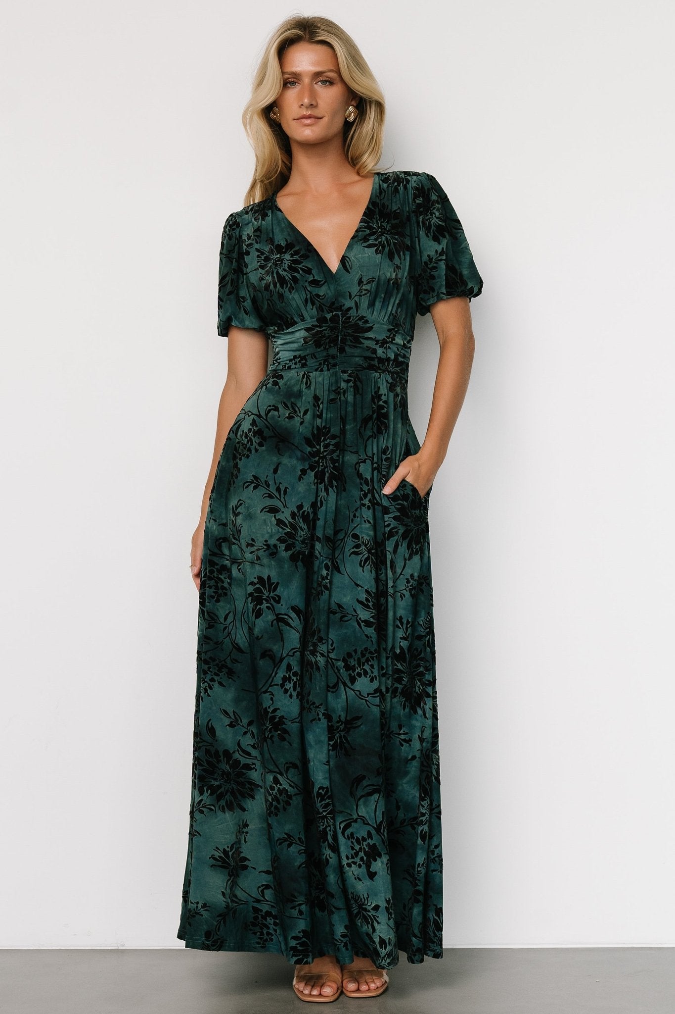 Leslie Velvet Maxi Dress | Jade + Black - Baltic Born