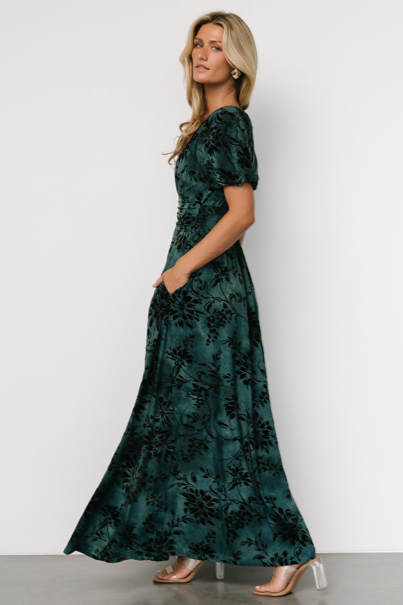 Leslie Velvet Maxi Dress | Jade + Black - Baltic Born