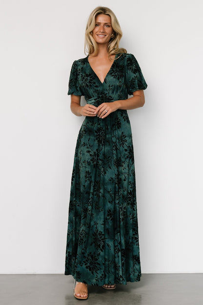 Leslie Velvet Maxi Dress | Jade + Black - Baltic Born