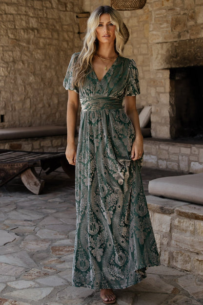 Leslie Velvet Maxi Dress | Sage + Silver - Baltic Born