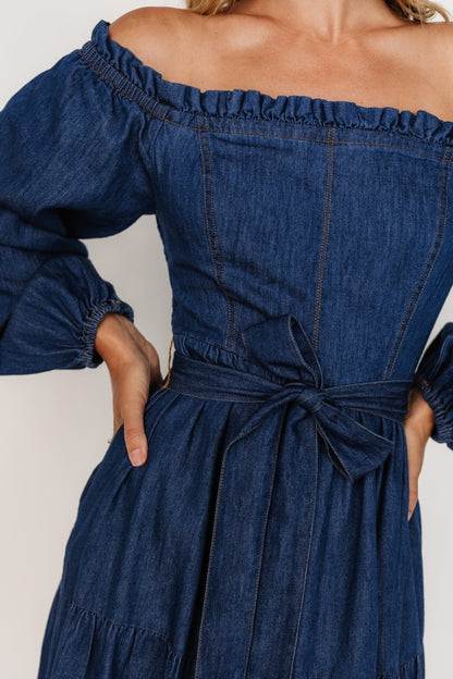 Lewiston Off Shoulder Dress | Denim Blue - Baltic Born