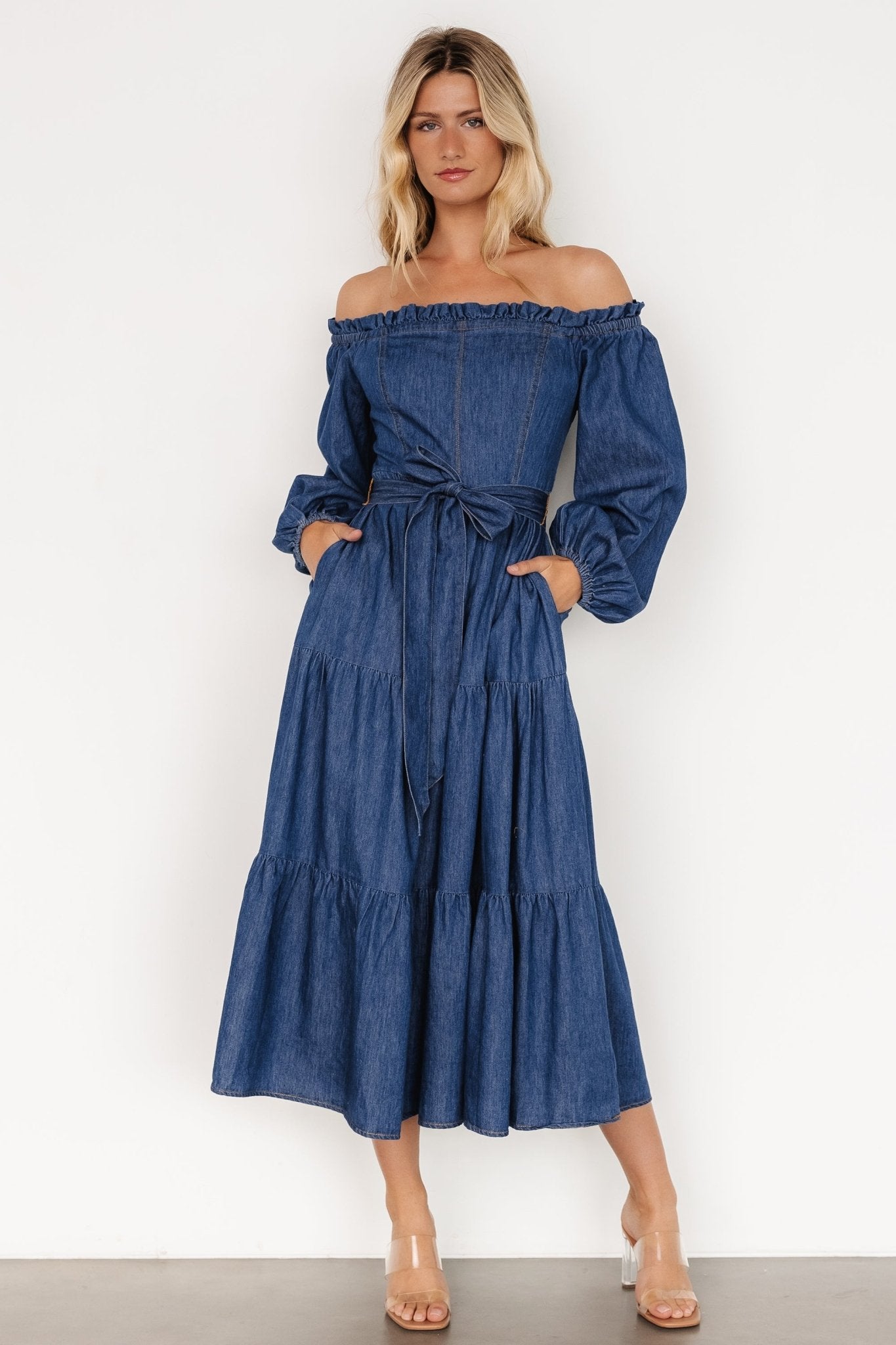 Lewiston Off Shoulder Dress | Denim Blue - Baltic Born