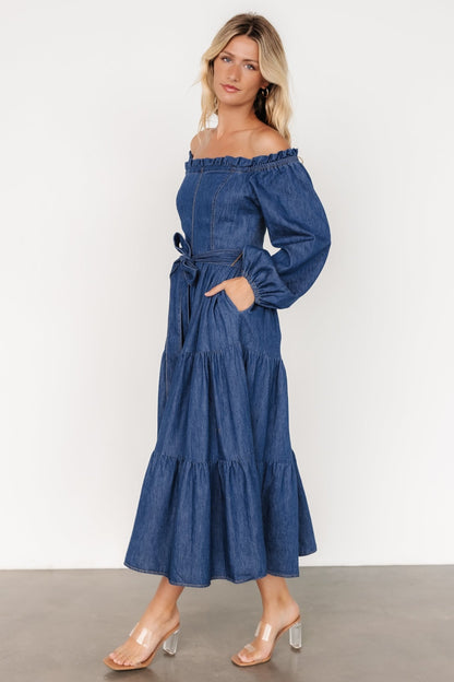 Lewiston Off Shoulder Dress | Denim Blue - Baltic Born