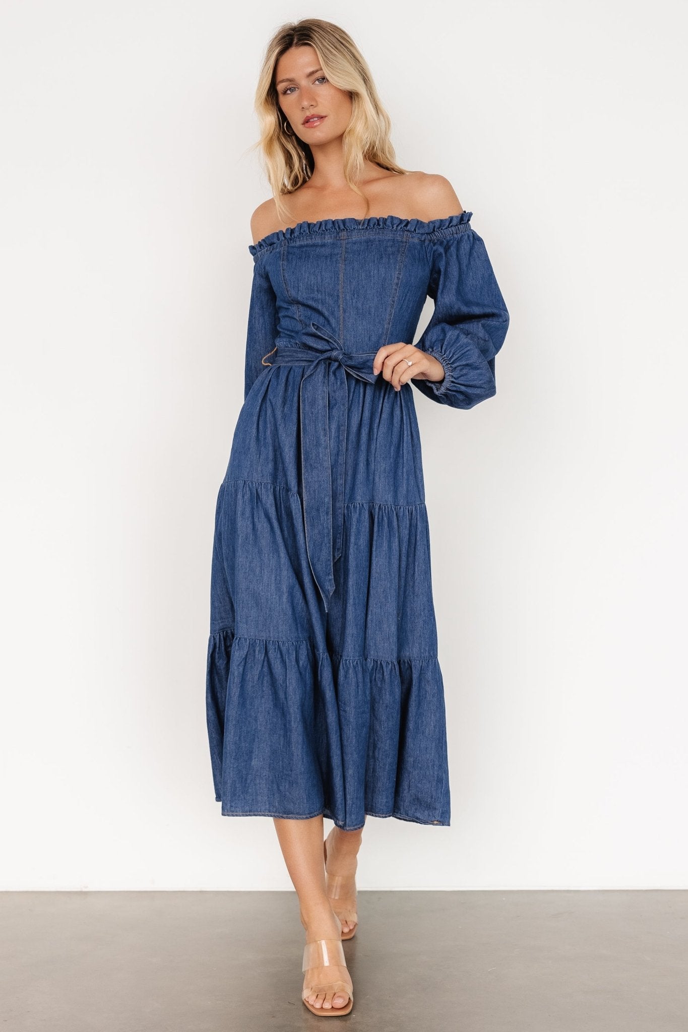 Lewiston Off Shoulder Dress | Denim Blue - Baltic Born